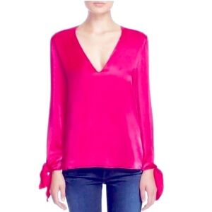 Elizabeth & James Astrid Satin Tie Long Sleeve Blouse Pink Women's Top - Small